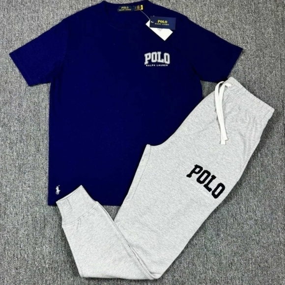 Polo Ralph Lauren Graphic Joggers & T-Shirt Blue/Grey (2 PIECE SET) Size Large